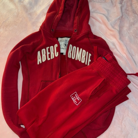 Abercrombie & Fitch Jackets & Blazers - Abercrombie Red Hooded Zip Sweatshirt and Matching Joggers